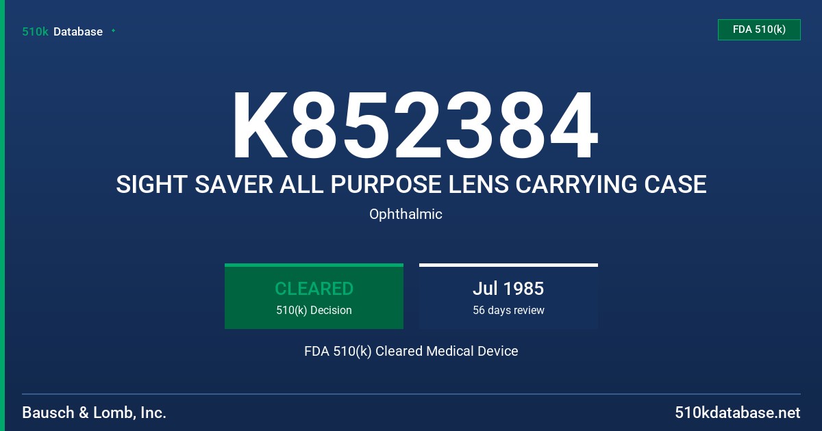 K852384 SIGHT SAVER ALL PURPOSE LENS CARRYING CASE FDA 510(k) Cleared Medical Device
