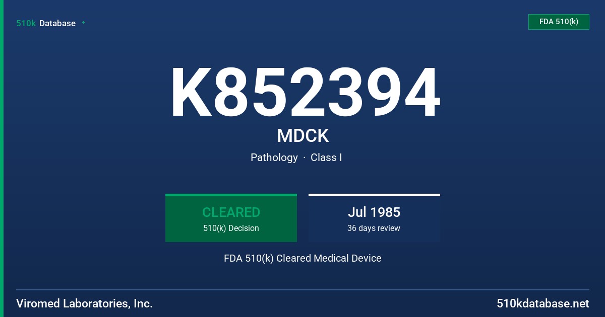 K852394 MDCK FDA 510(k) Cleared Medical Device