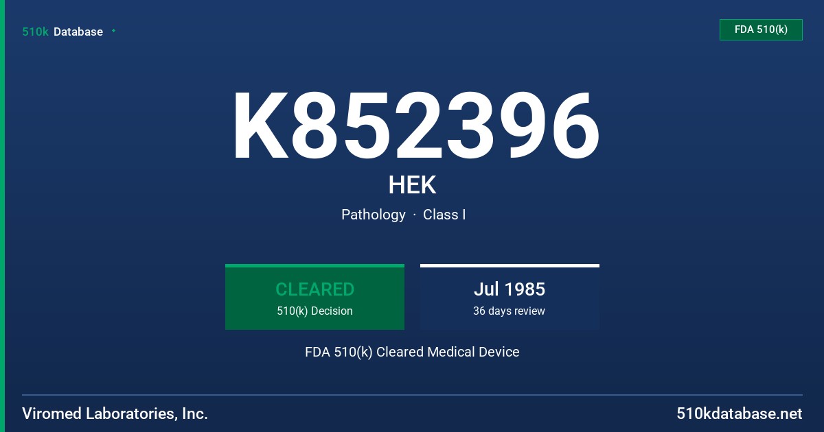 K852396 HEK FDA 510(k) Cleared Medical Device