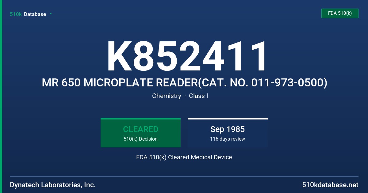 K852411 MR 650 MICROPLATE READER(CAT. NO. 011-973-0500) FDA 510(k) Cleared Medical Device