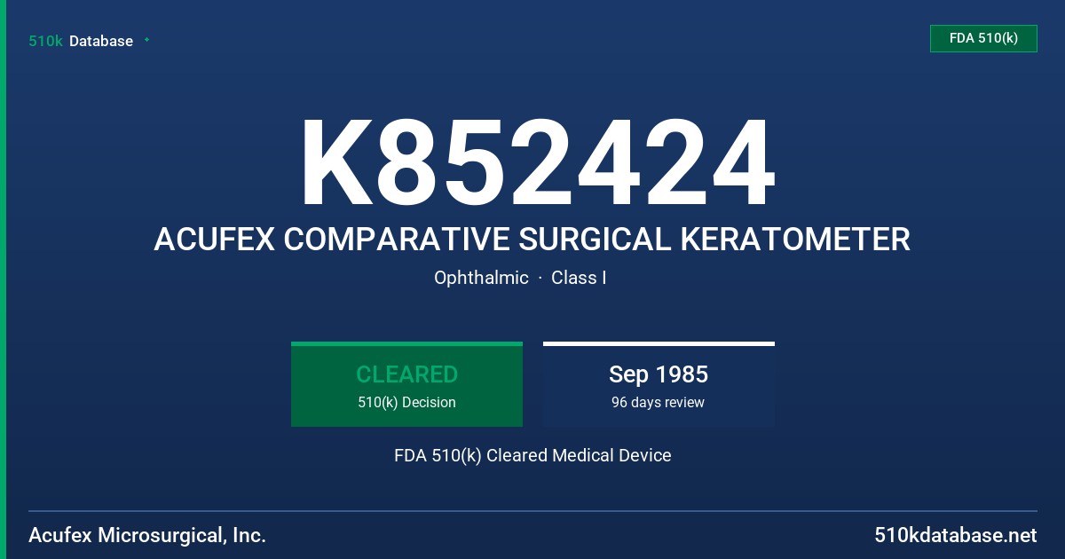K852424 ACUFEX COMPARATIVE SURGICAL KERATOMETER FDA 510(k) Cleared Medical Device