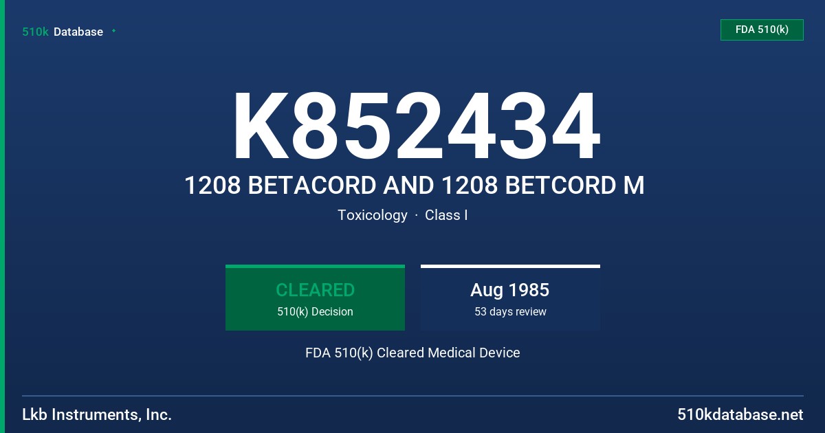 K852434 1208 BETACORD AND 1208 BETCORD M FDA 510(k) Cleared Medical Device