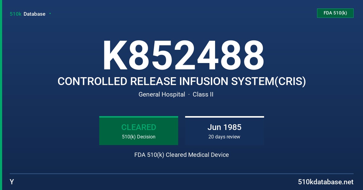 K852488 CONTROLLED RELEASE INFUSION SYSTEM(CRIS) FDA 510(k) Cleared Medical Device