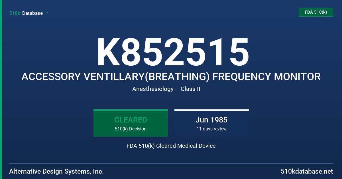 K852515 ACCESSORY VENTILLARY(BREATHING) FREQUENCY MONITOR FDA 510(k) Cleared Medical Device