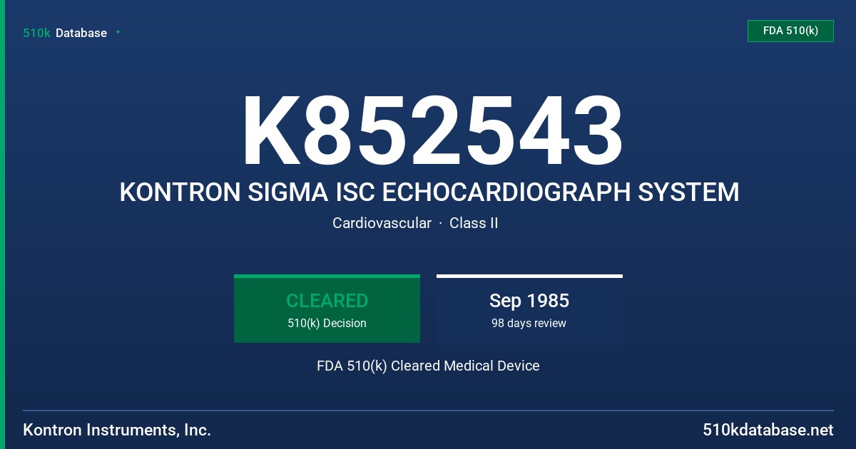 K852543 KONTRON SIGMA ISC ECHOCARDIOGRAPH SYSTEM FDA 510(k) Cleared Medical Device