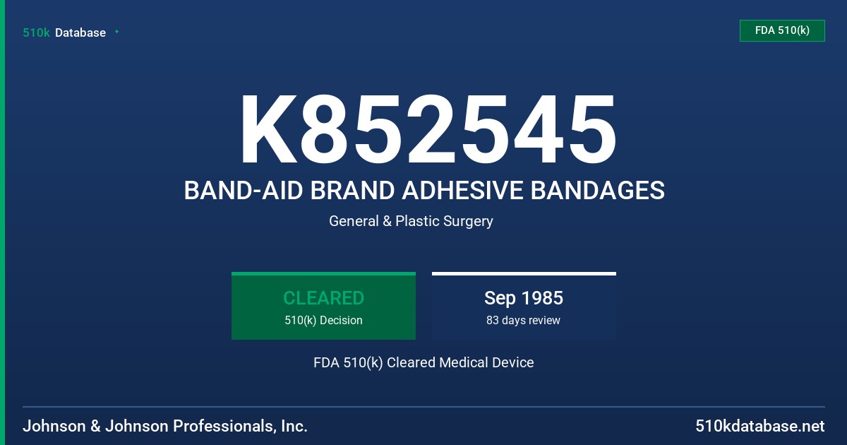 K852545 BAND-AID BRAND ADHESIVE BANDAGES FDA 510(k) Cleared Medical Device