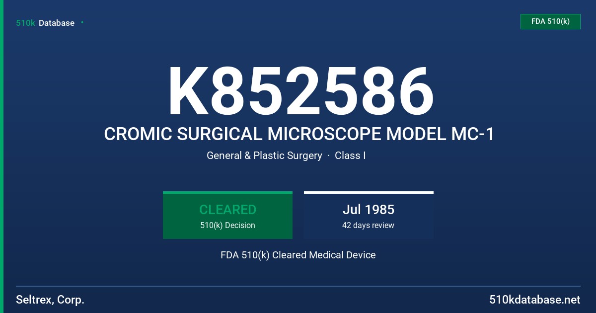 K852586 CROMIC SURGICAL MICROSCOPE MODEL MC-1 FDA 510(k) Cleared Medical Device