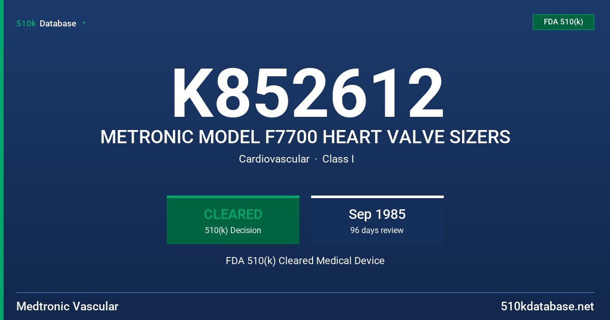 K852612 METRONIC MODEL F7700 HEART VALVE SIZERS FDA 510(k) Cleared Medical Device