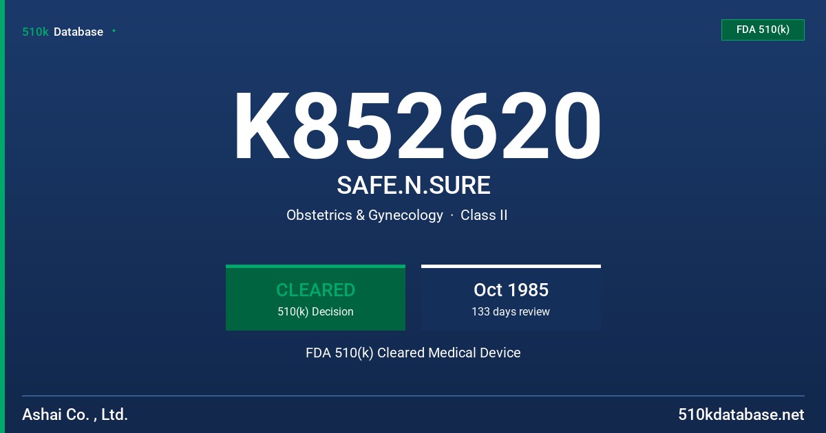 K852620 SAFE.N.SURE FDA 510(k) Cleared Medical Device