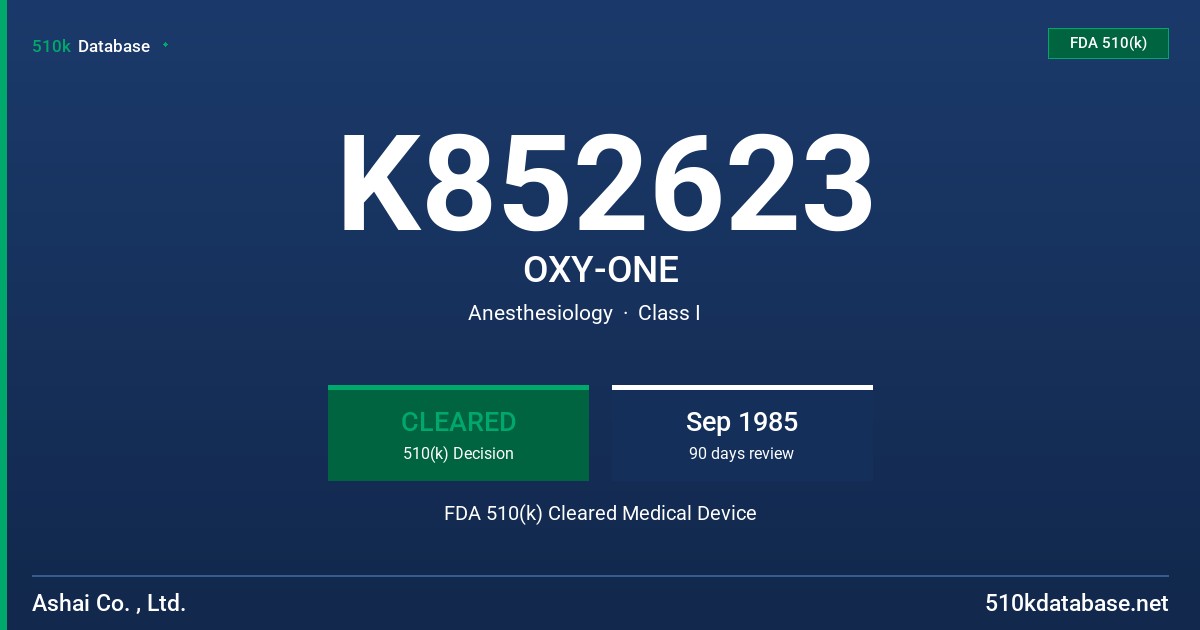 K852623 OXY-ONE FDA 510(k) Cleared Medical Device