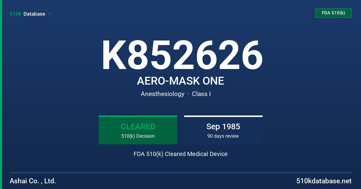 K852626 AERO-MASK ONE FDA 510(k) Cleared Medical Device