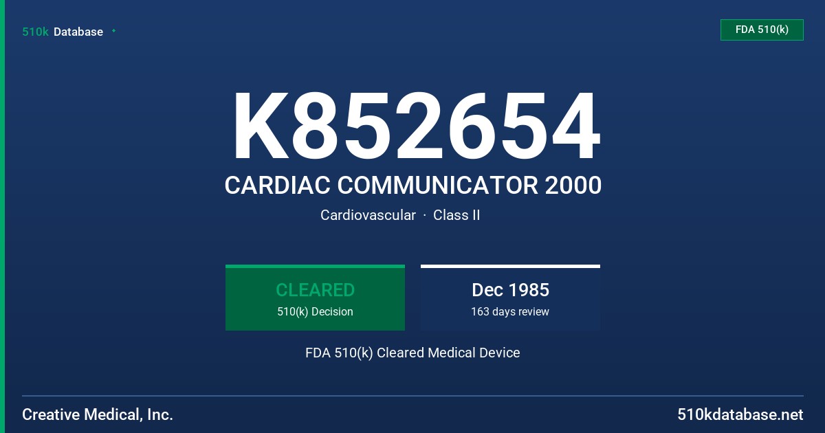 K852654 CARDIAC COMMUNICATOR 2000 FDA 510(k) Cleared Medical Device