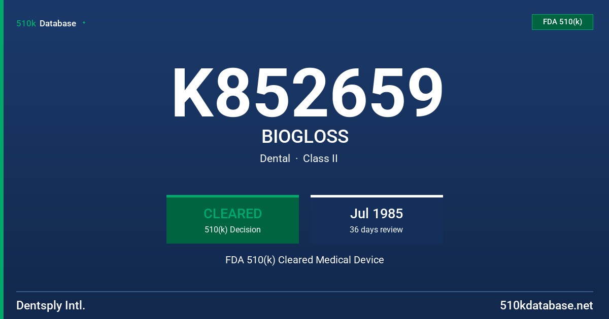 K852659 BIOGLOSS FDA 510(k) Cleared Medical Device
