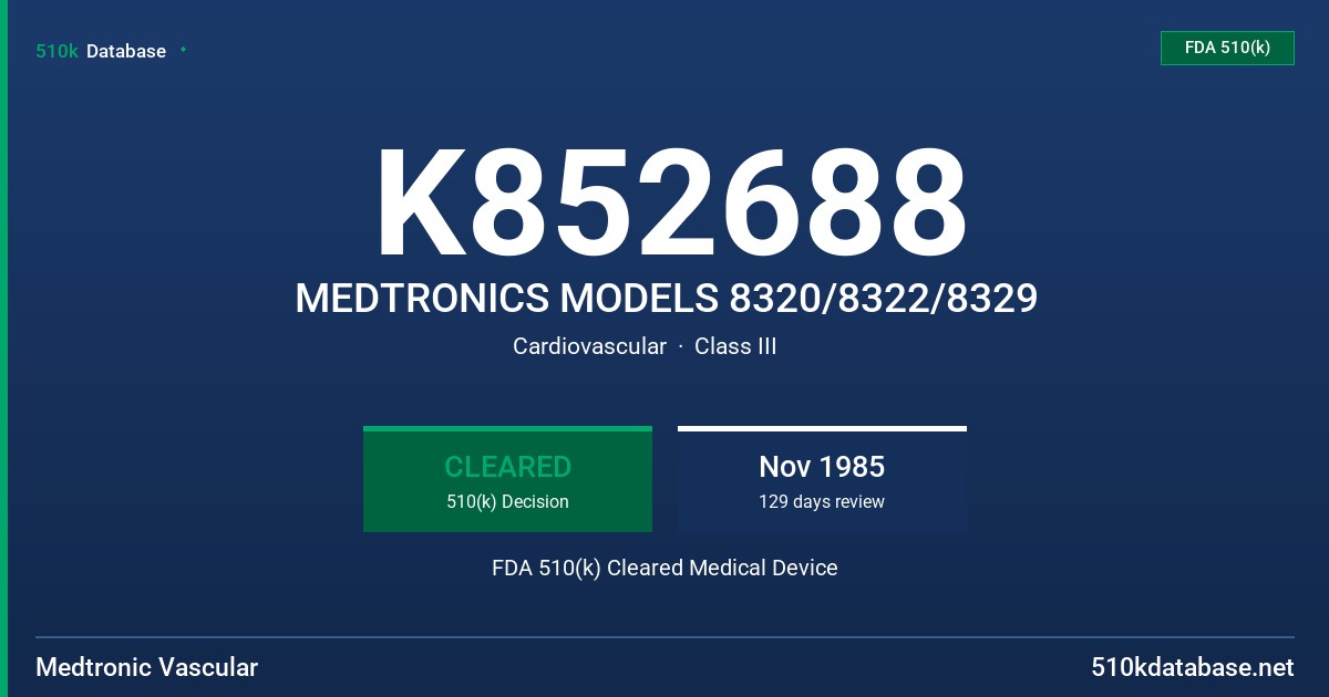 K852688 MEDTRONICS MODELS 8320/8322/8329 FDA 510(k) Cleared Medical Device