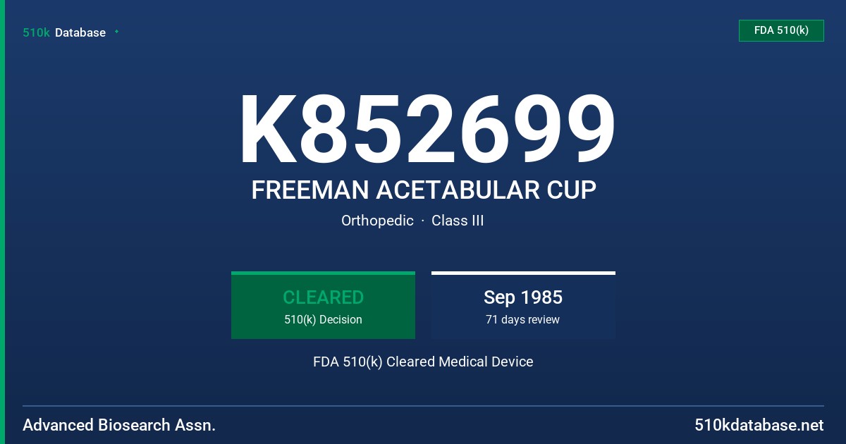K852699 FREEMAN ACETABULAR CUP FDA 510(k) Cleared Medical Device