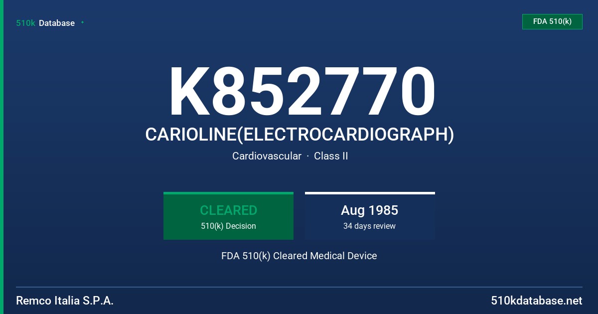 K852770 CARIOLINE(ELECTROCARDIOGRAPH) FDA 510(k) Cleared Medical Device