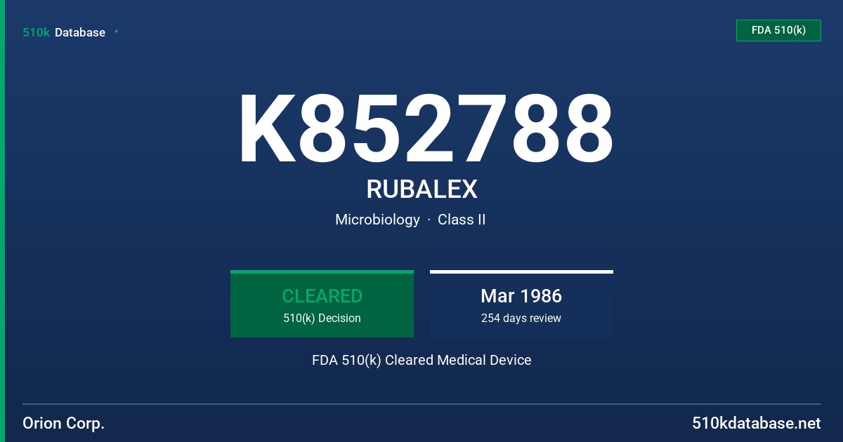K852788 RUBALEX FDA 510(k) Cleared Medical Device
