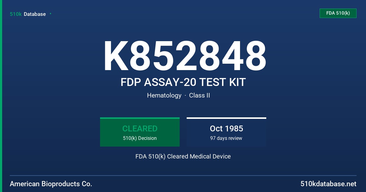 K852848 FDP ASSAY-20 TEST KIT FDA 510(k) Cleared Medical Device