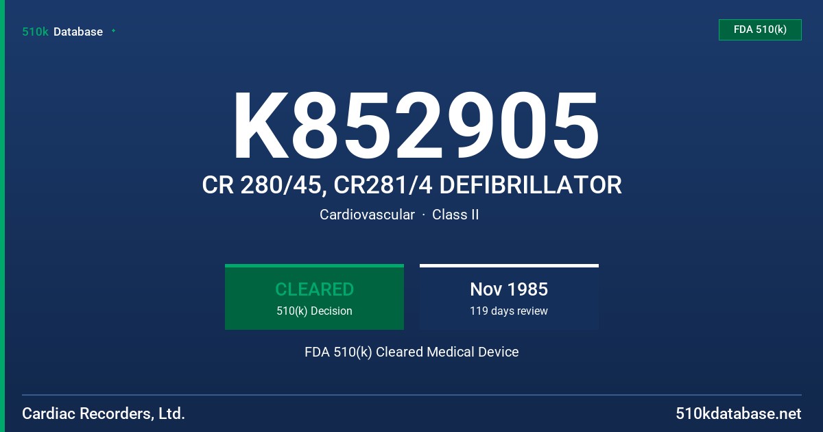 K852905 CR 280/45, CR281/4 DEFIBRILLATOR FDA 510(k) Cleared Medical Device