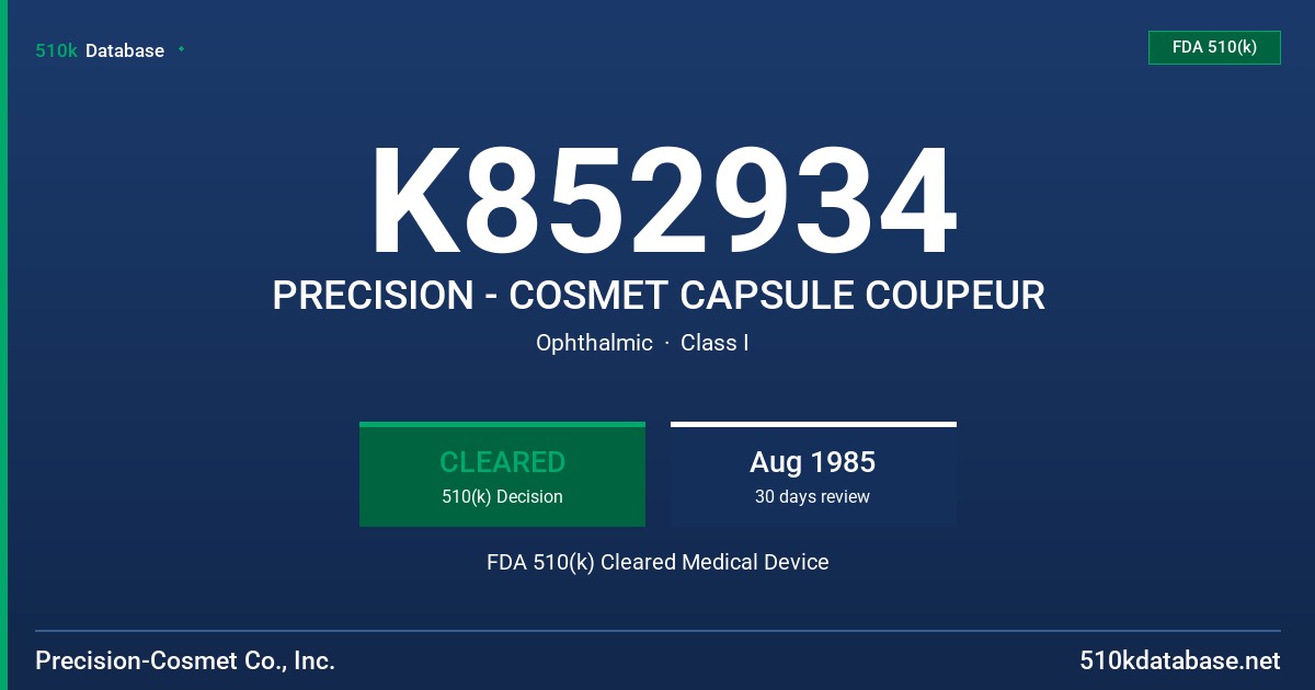 K852934 PRECISION - COSMET CAPSULE COUPEUR FDA 510(k) Cleared Medical Device