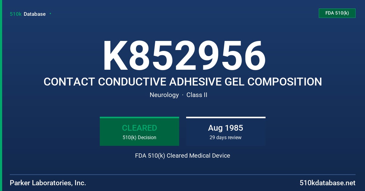 K852956 CONTACT CONDUCTIVE ADHESIVE GEL COMPOSITION FDA 510(k) Cleared Medical Device