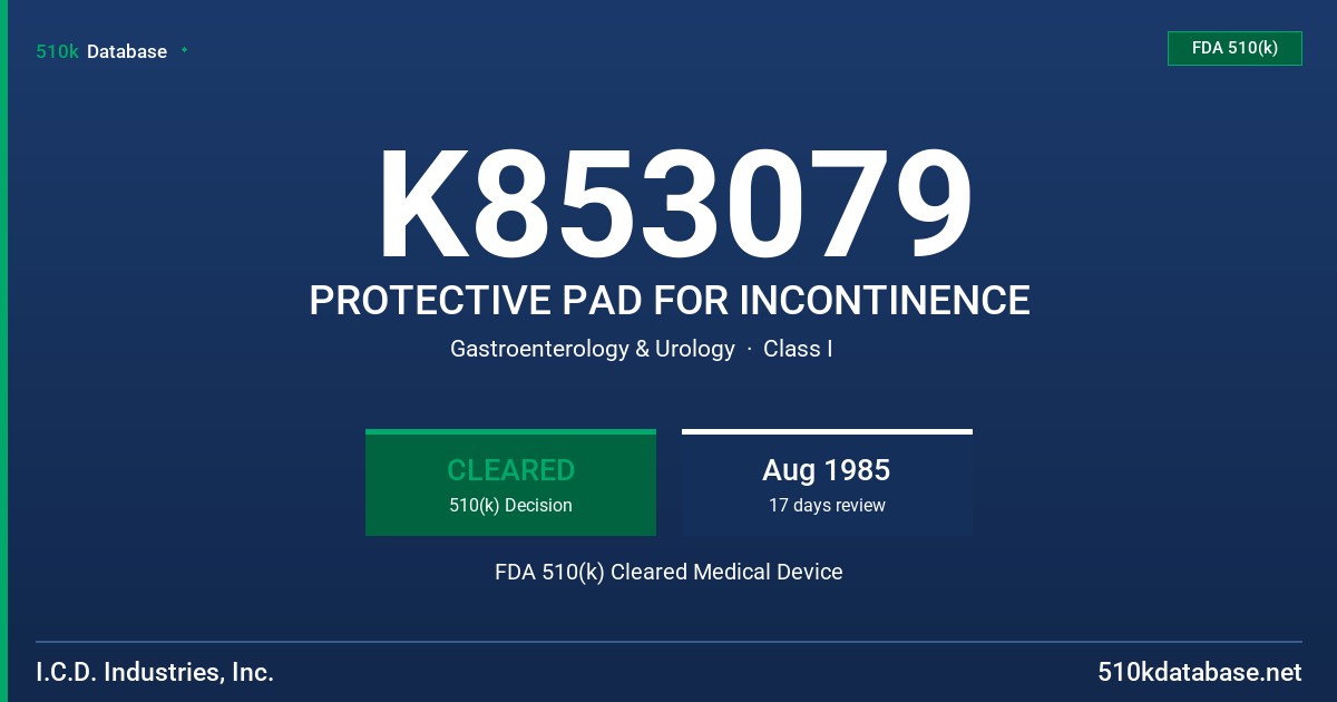 K853079 PROTECTIVE PAD FOR INCONTINENCE FDA 510(k) Cleared Medical Device