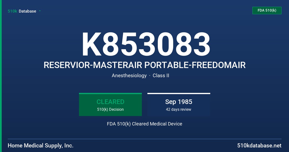 K853083 RESERVIOR-MASTERAIR PORTABLE-FREEDOMAIR FDA 510(k) Cleared Medical Device