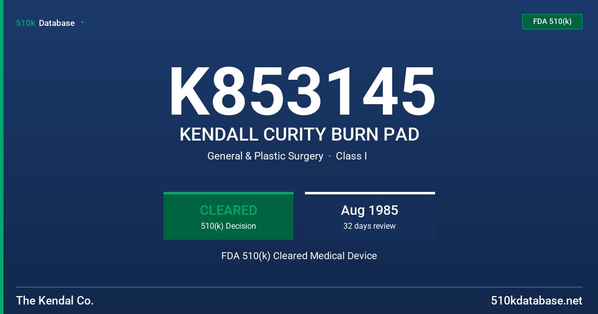 K853145 KENDALL CURITY BURN PAD FDA 510(k) Cleared Medical Device