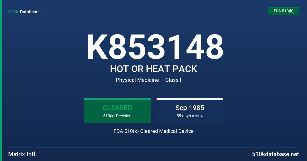 K853148 HOT OR HEAT PACK FDA 510(k) Cleared Medical Device