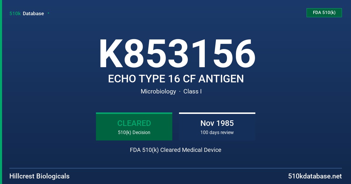 K853156 ECHO TYPE 16 CF ANTIGEN FDA 510(k) Cleared Medical Device