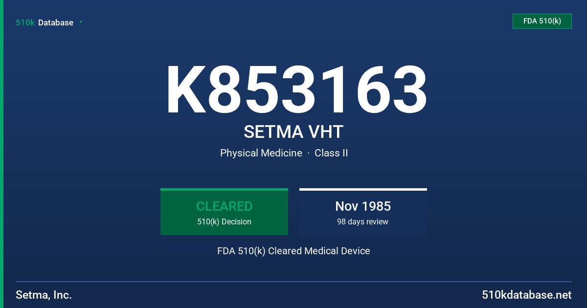 K853163 SETMA VHT FDA 510(k) Cleared Medical Device