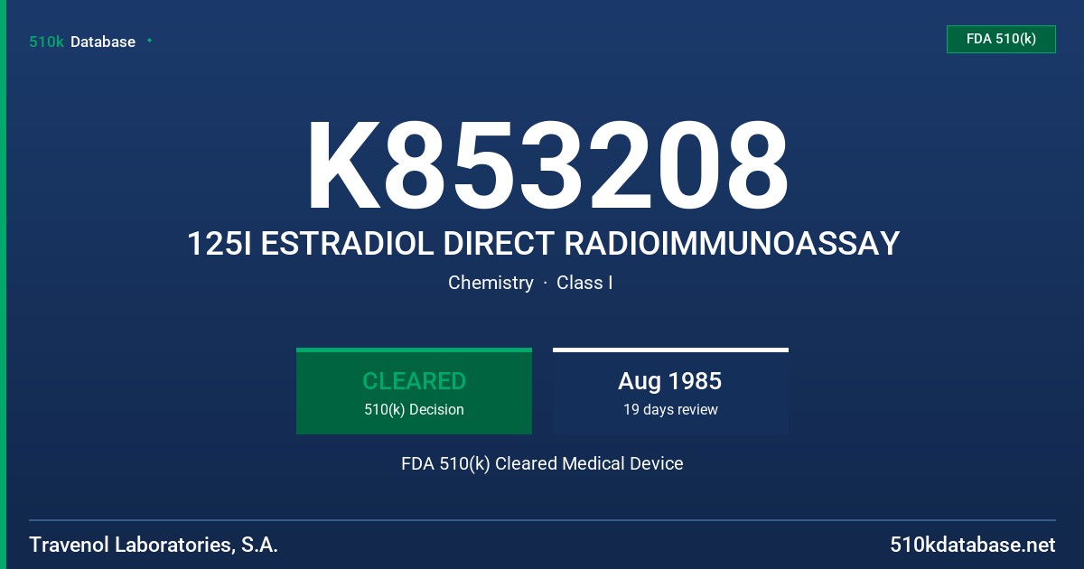K853208 125I ESTRADIOL DIRECT RADIOIMMUNOASSAY FDA 510(k) Cleared Medical Device