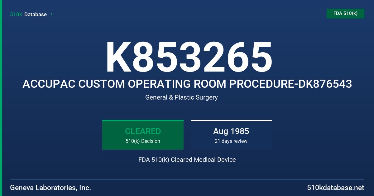 K853265 ACCUPAC CUSTOM OPERATING ROOM PROCEDURE-DK876543 FDA 510(k) Cleared Medical Device
