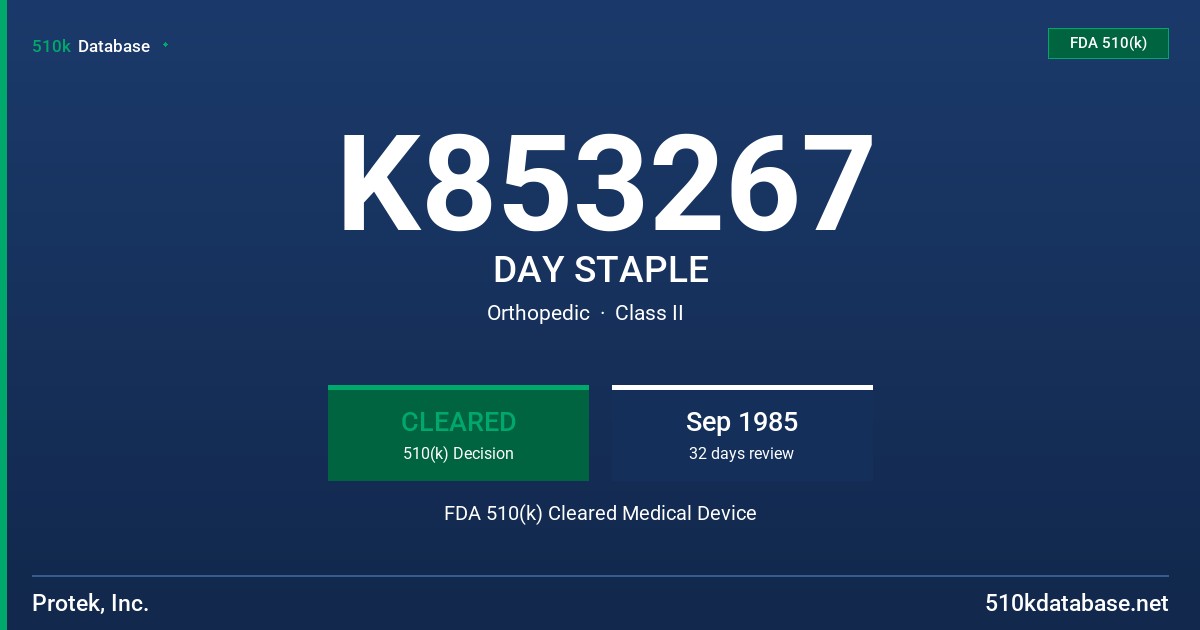 K853267 DAY STAPLE FDA 510(k) Cleared Medical Device