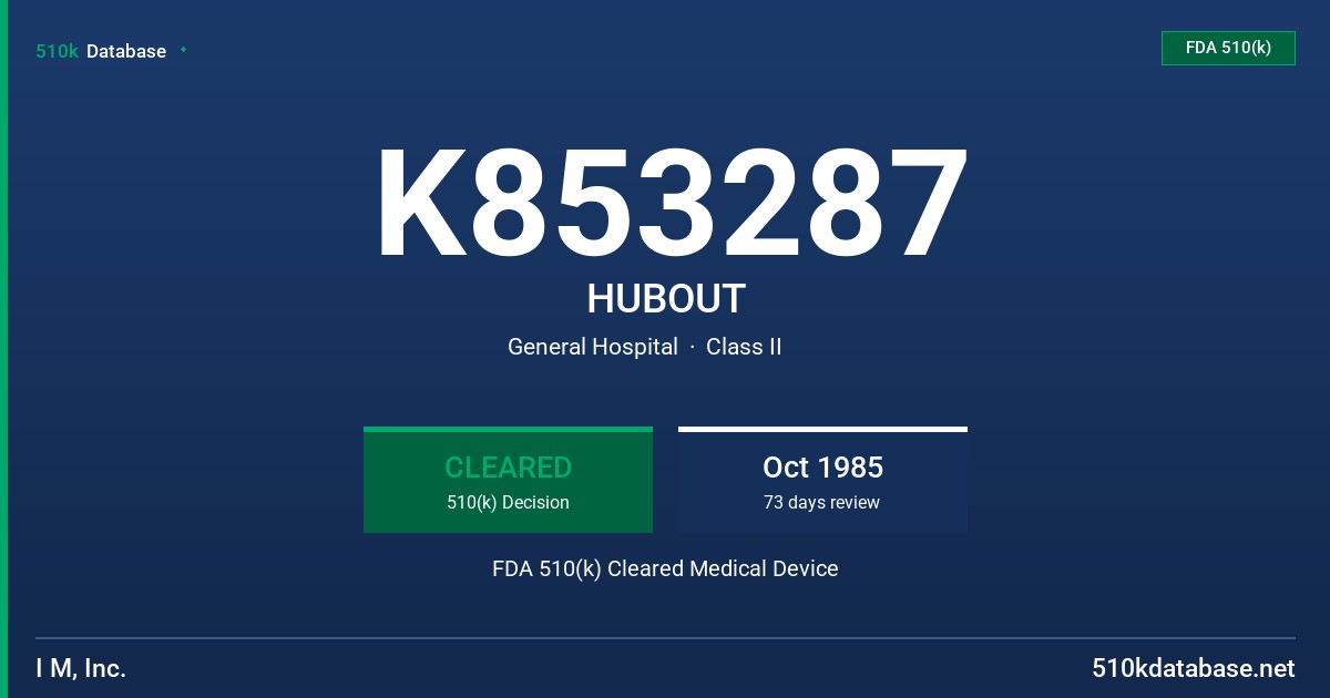 K853287 HUBOUT FDA 510(k) Cleared Medical Device