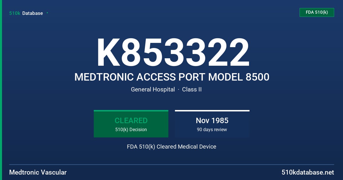 K853322 MEDTRONIC ACCESS PORT MODEL 8500 FDA 510(k) Cleared Medical Device