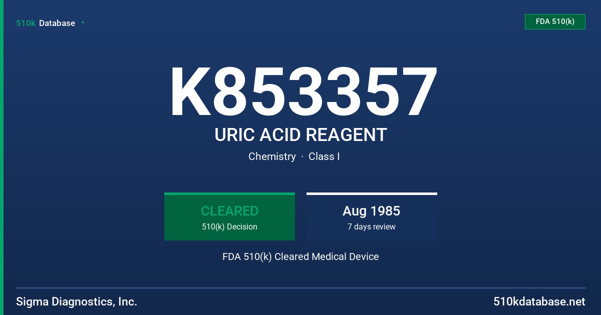 K853357 URIC ACID REAGENT FDA 510(k) Cleared Medical Device