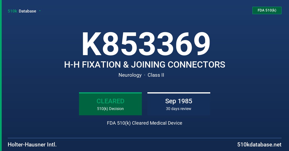 K853369 H-H FIXATION & JOINING CONNECTORS FDA 510(k) Cleared Medical Device