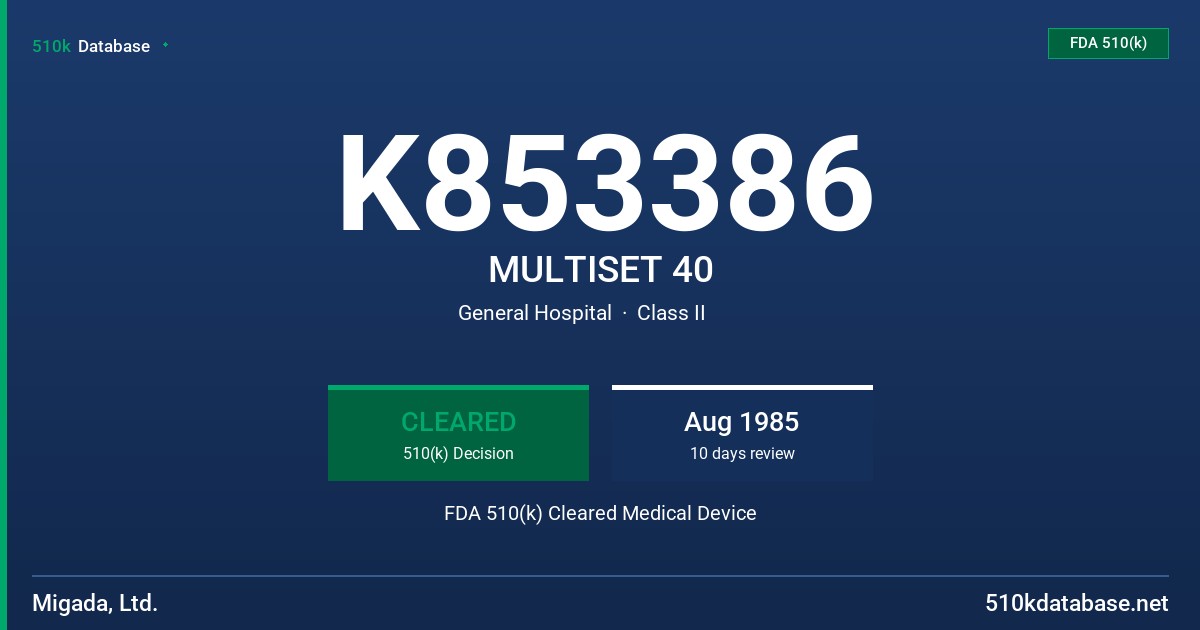 K853386 MULTISET 40 FDA 510(k) Cleared Medical Device