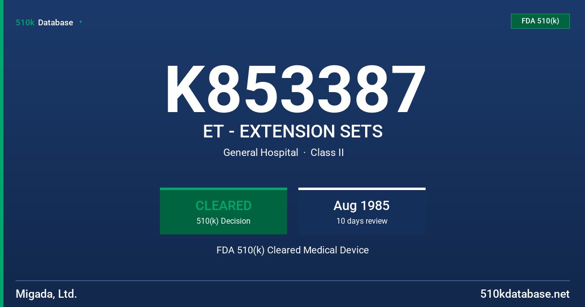 K853387 ET - EXTENSION SETS FDA 510(k) Cleared Medical Device