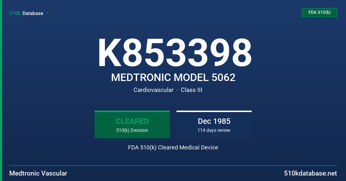 K853398 MEDTRONIC MODEL 5062 FDA 510(k) Cleared Medical Device