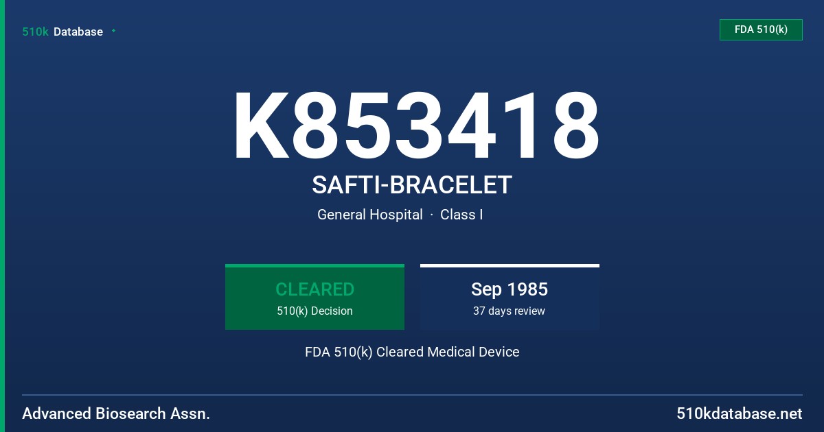 K853418 SAFTI-BRACELET FDA 510(k) Cleared Medical Device