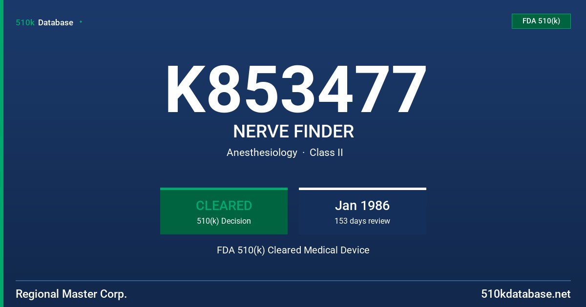 K853477 NERVE FINDER FDA 510(k) Cleared Medical Device