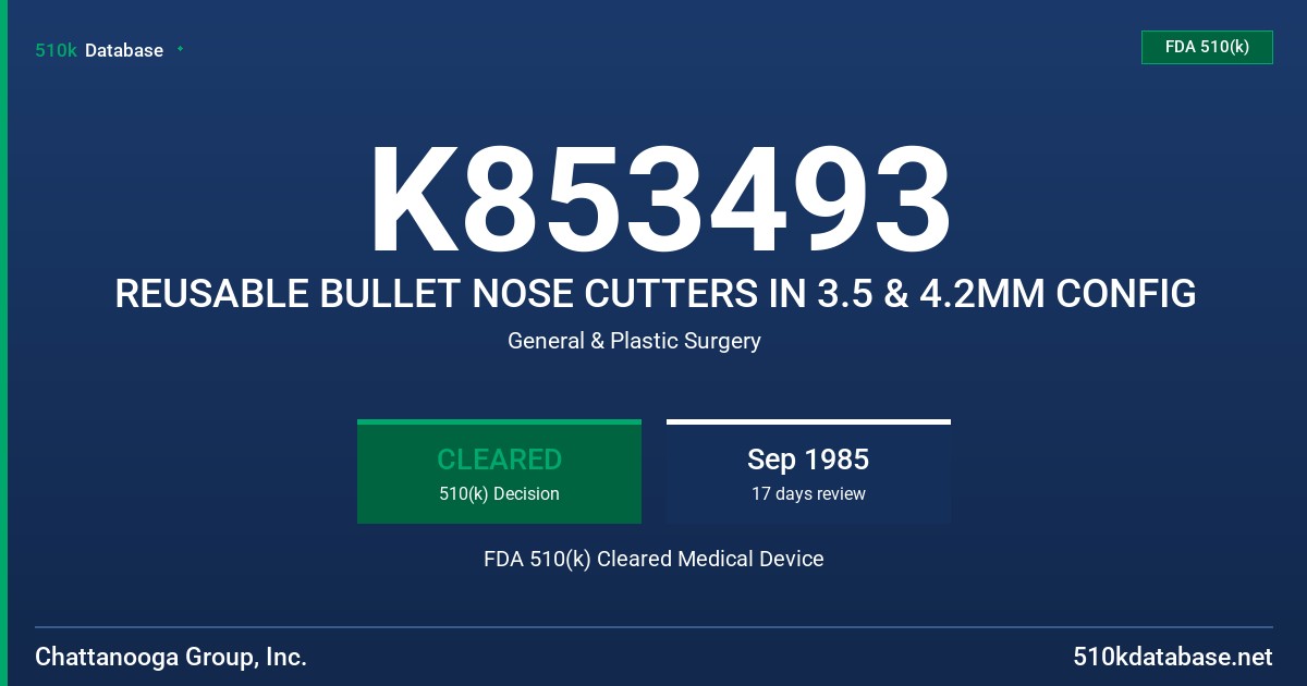 K853493 REUSABLE BULLET NOSE CUTTERS IN 3.5 & 4.2MM CONFIG FDA 510(k) Cleared Medical Device