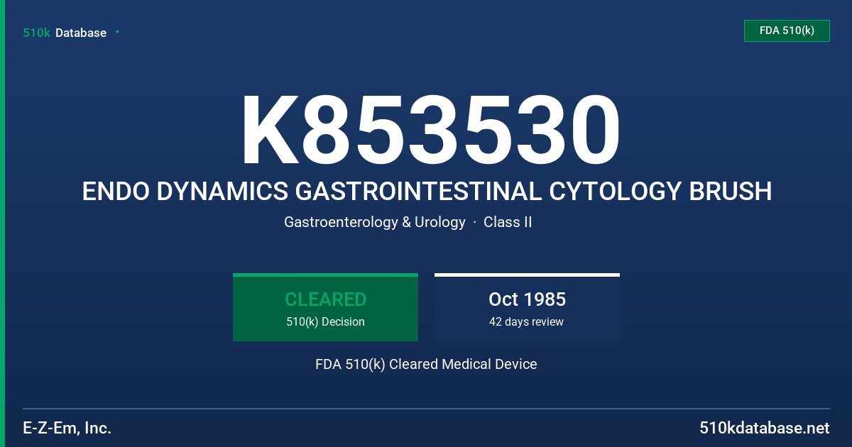 K853530 ENDO DYNAMICS GASTROINTESTINAL CYTOLOGY BRUSH FDA 510(k) Cleared Medical Device
