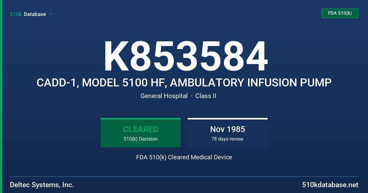 K853584 CADD-1, MODEL 5100 HF, AMBULATORY INFUSION PUMP FDA 510(k) Cleared Medical Device
