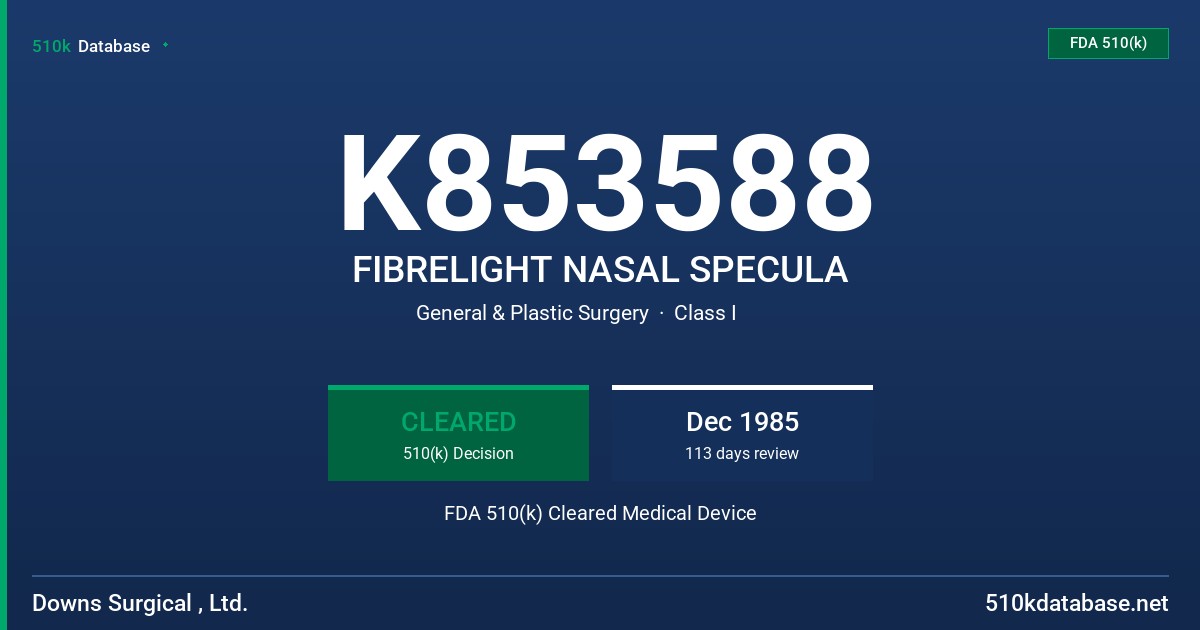 K853588 FIBRELIGHT NASAL SPECULA FDA 510(k) Cleared Medical Device