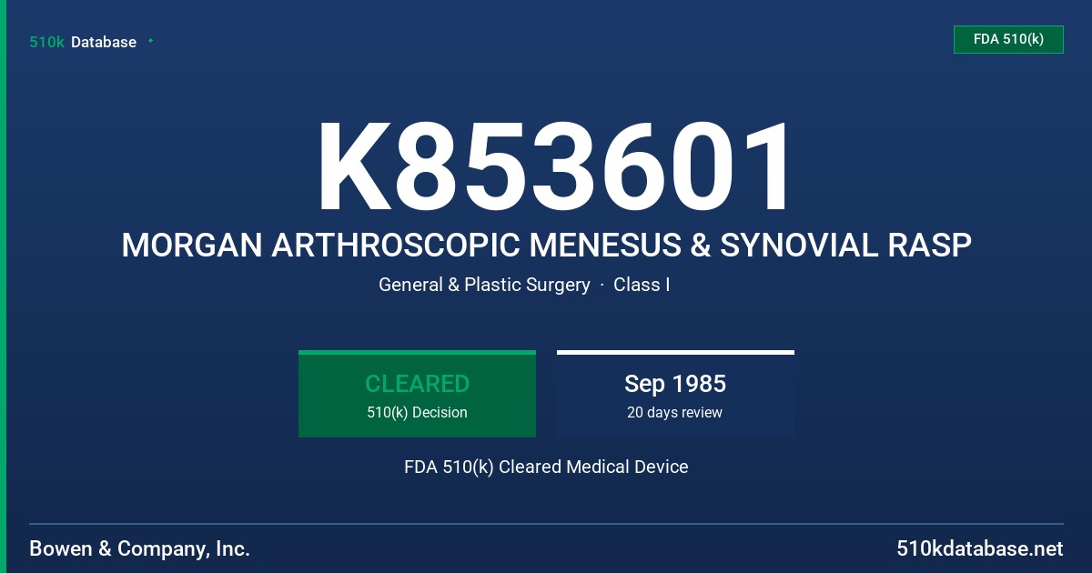 K853601 MORGAN ARTHROSCOPIC MENESUS & SYNOVIAL RASP FDA 510(k) Cleared Medical Device