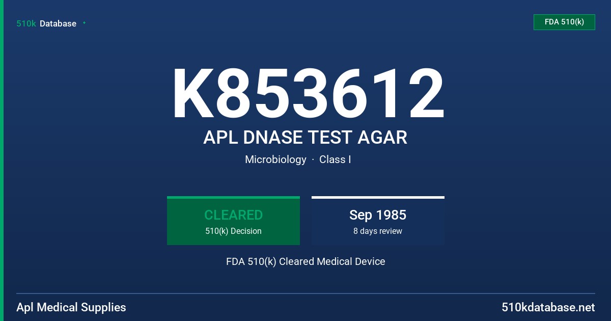 K853612 APL DNASE TEST AGAR FDA 510(k) Cleared Medical Device