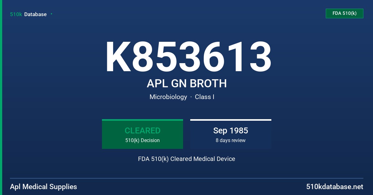 K853613 APL GN BROTH FDA 510(k) Cleared Medical Device